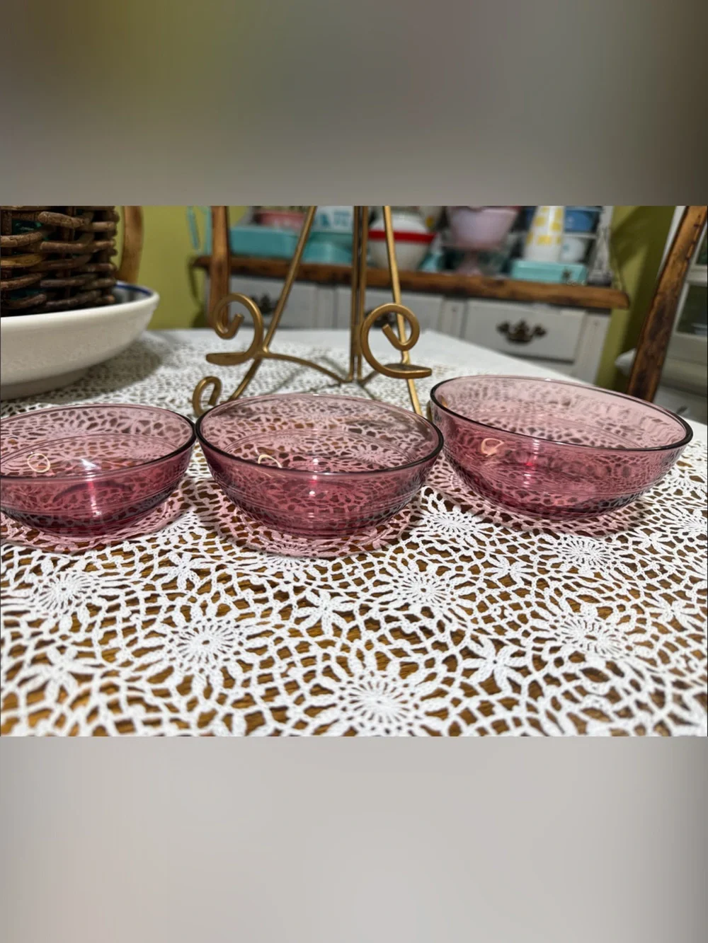 Vintage social studies pink cranberry set of 3 bowls